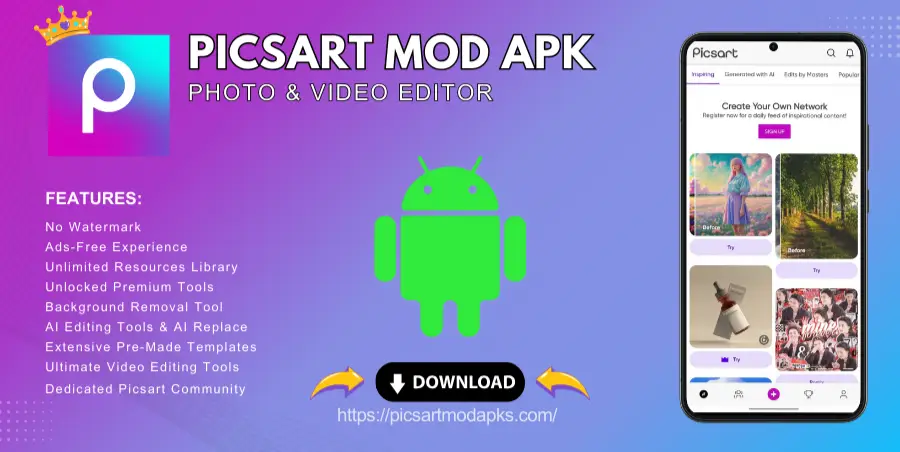 PicsArt MOD APK, download the File from the below button and enjoy unlimited premium features